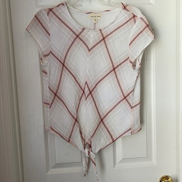 Cloth &Stone for Anthropologie plaid tie front top - Picture 1 of 5